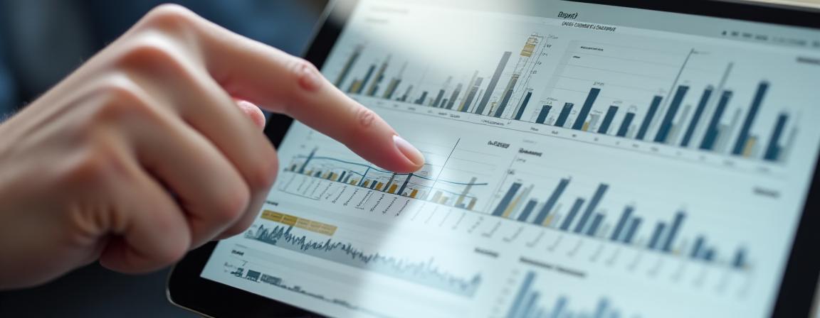 Close up of professional IT consultant analyzing cost charts on a dual monitor setup